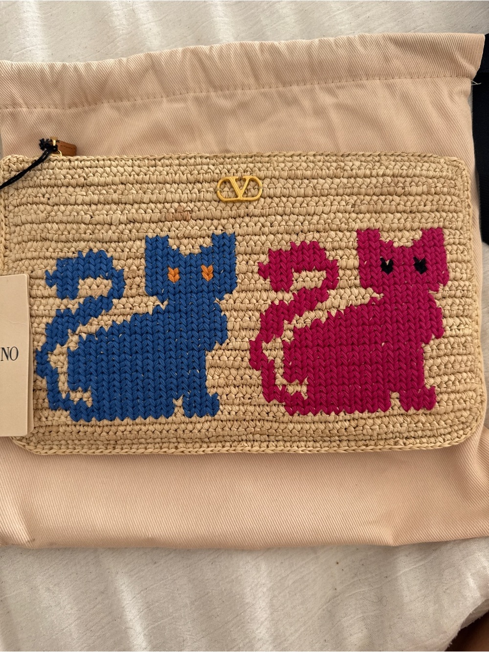 Valentino Raffiachat Raffia Clutch With Embroidery - Picture 2 of 4